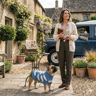 Manteau en laine pour chien Bouledogue Français jardin campagne