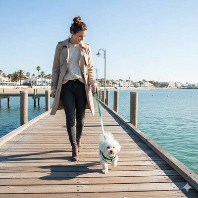 manteau petit chien harnais bichon promenade quai mer ete confortable