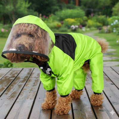 manteau pluie chien integral vert capuche visiere caniche impermeable pattes protegees