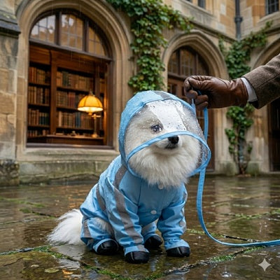 manteau pluie chien intégral visière transparente bleu bichon cour pluie