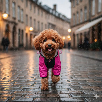 manteau pluie chien rose caniche ville impermeable quatre pattes rue urbaine