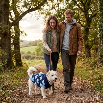 Manteau pour chien en laine Terrier bleu forêt couple automne