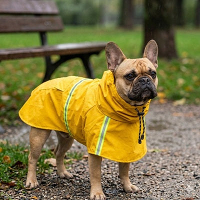 manteau pour chien pluie jaune bouledogue français capuche parc imperméable