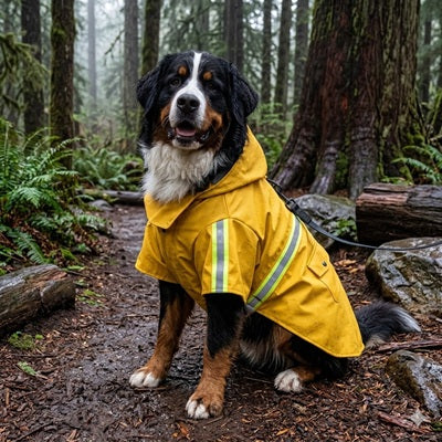 manteau pour chien pluie jaune bouvier bernois forêt imperméable réfléchissant
