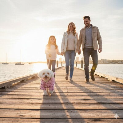 manteau pour petit chien polaire leopard rose bichon famille promenade ponton