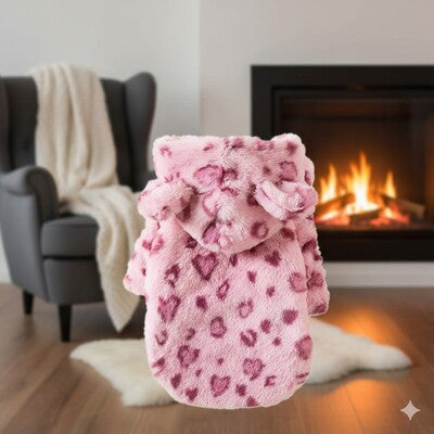 manteau pour petit chien polaire leopard rose capuche cheminee hiver doux
