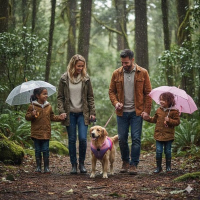 manteau pour petit chien rose violet golden retriever pluie famille foret impermeable