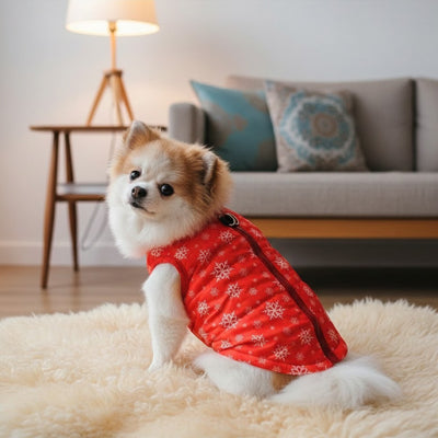 manteau pour petit chien rouge flocon pomeranian spitz interieur hiver doux confortable