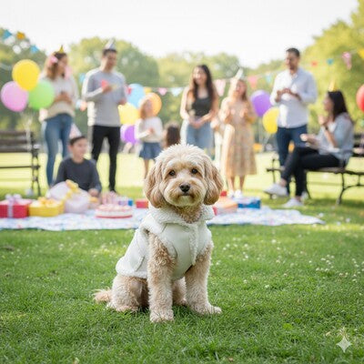 manteaux petits chiens blanc fete famille exterieur joyeux confortable elegant