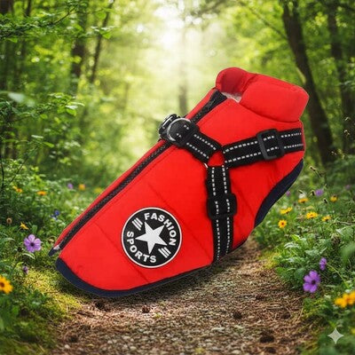 manteaux pour chien rouge harnais reflechissant foret nature impermeable matelasse