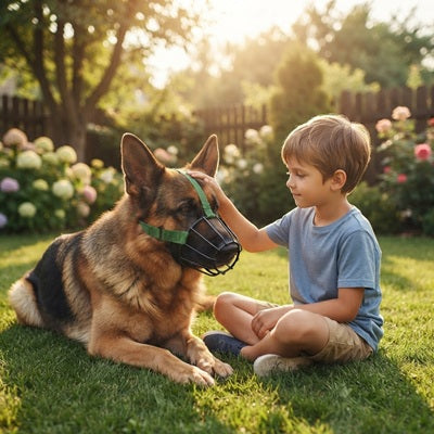 Muselière cage chien Berger allemand enfant jardin sécurité famille