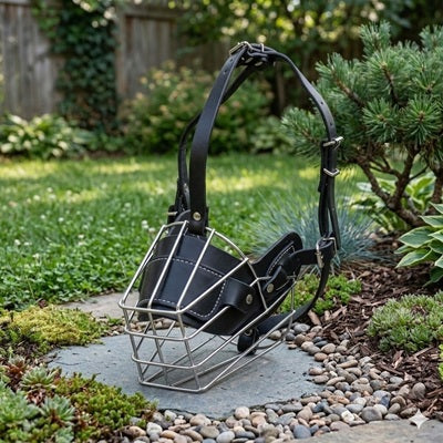 museliere cage cuir noir metal jardin harnais qualite premium resistant