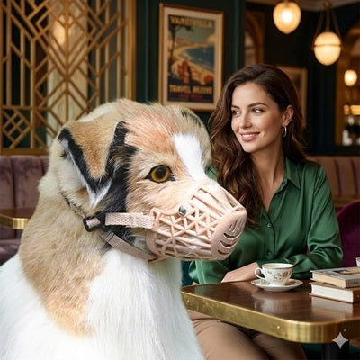 muselière cage plastique beige Berger Australien intérieur café confortable respirante sécurisée élégant