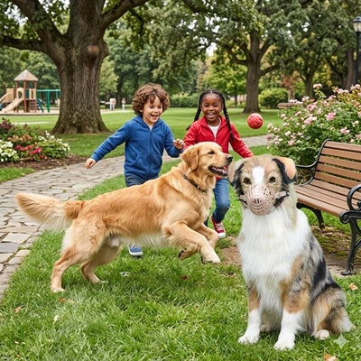 muselière cage plastique parc enfants sécurisée Golden Retriever Berger Australien famille protection confortable