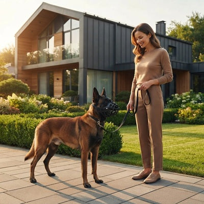 Muselière cage pour Berger Malinois jardin maison femme laisse