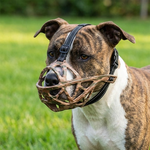 Muselière chien anti-morsure camouflage marron chien bringé extérieur