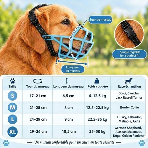 Muselière chien anti-morsure guide tailles mesures tour longueur museau