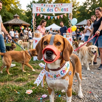 museliere chien canard rose beagle fete evenement communaute socialisation confortable
