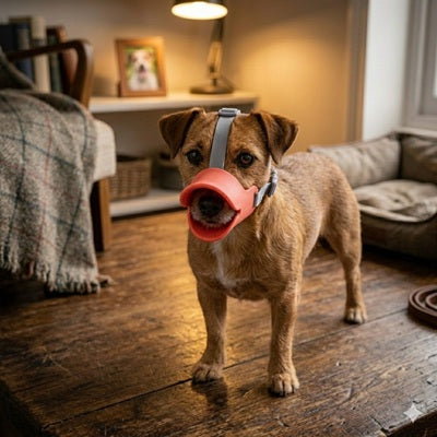 museliere chien silicone rose terrier maison confortable ajustable securite interieur