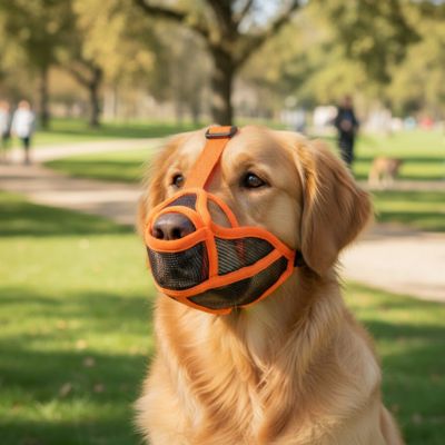museliere orange mesh respirante golden retriever promenade parc