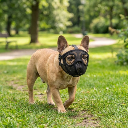 Muselière pour bouledogue noire chien en promenade au parc