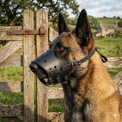 museliere pour chien berger malinois cuir noir respirante securite exterieur