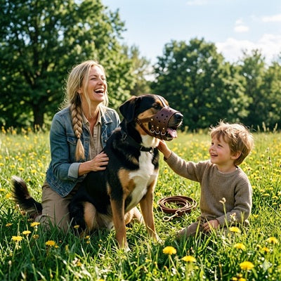 museliere pour chien famille enfant securite promenade parc bouvier bernois