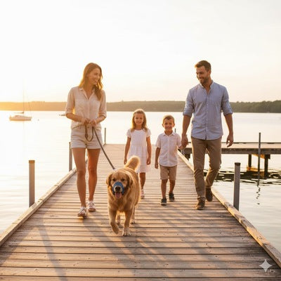 museliere pour chien golden retriever famille promenade lac vacances securite confortable premium