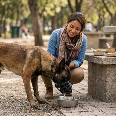 Muselière pour chien Malinois gamelle d’eau pause pique-nique