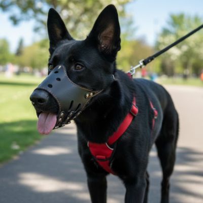 museliere pour chien noir harnais rouge respirante promenade exterieur confortable