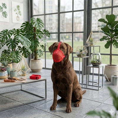museliere pour chien rouge labrador chocolat interieur moderne veranda plantes