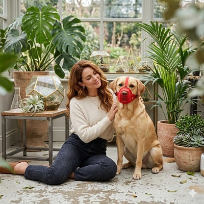 museliere pour chien rouge labrador proprietaire interieur maison confortable lifestyle