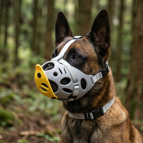 Muselière pour Malinois grise jaune forêt respirante ajustable confortable