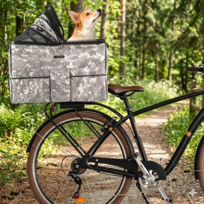 Panier pour chien à vélo corgi camouflage forêt porte-bagage