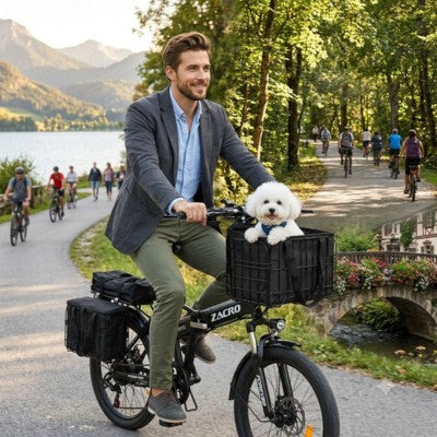 Panier pour chien à vélo homme bichon lac montagne piste cyclable