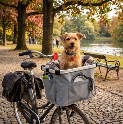 Panier pour chien pour vélo terrier parc automne lac gris