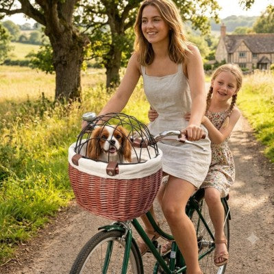 Panier pour chien vélo osier femme enfant campagne Cavalier King Charles