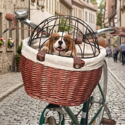 Panier pour chien vélo osier sécurisé Cavalier King Charles balade