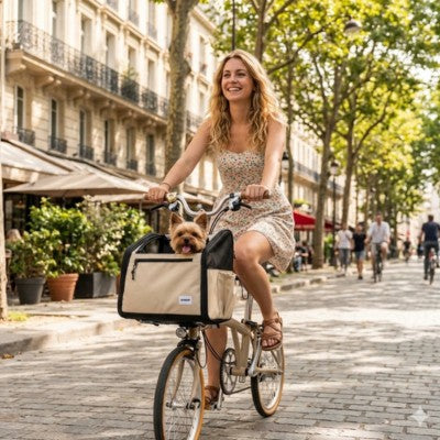 Panier pour vélo chien femme Paris boulevard yorkshire vélo pliable
