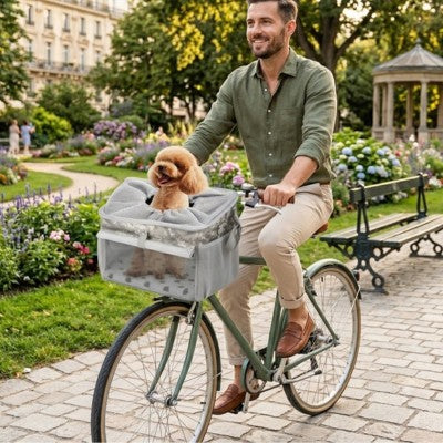 Panier pour vélo pour chien homme vélo parc caniche balade.