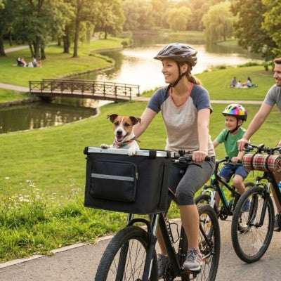 panier vélo chien famille parc jack russell enfant balade