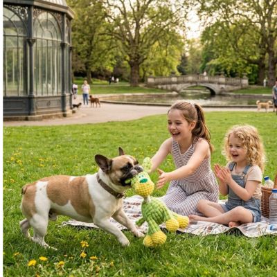 Peluche chien bouledogue français jeu pelouse enfants jouet