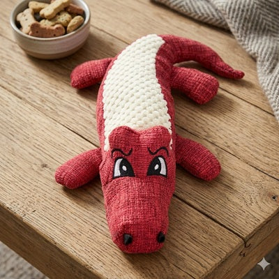peluche pour chien alligator rouge table bois jouet doux