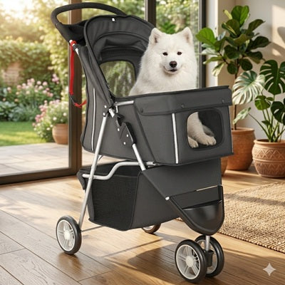 Poussette à chien pliable samoyède intérieur maison jardin confort