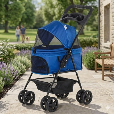 poussette chien pliable 4 roues promenade confort bleu parc