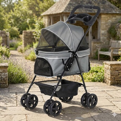 poussette chien pliable 4 roues promenade confort gris