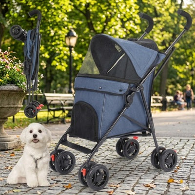 poussette pour chien bleue pliable promenade parc bichon