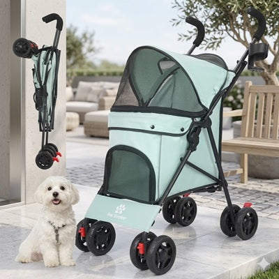 poussette pour chien bleue verte pliable bichon terrasse 8 roues