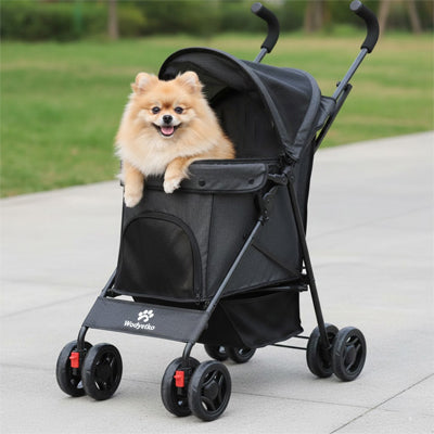 poussette pour chien noire spitz debout panier promenade