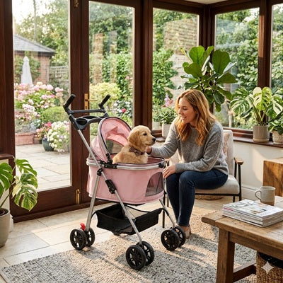 poussette pour chien pliable intérieur chiot golden rose
